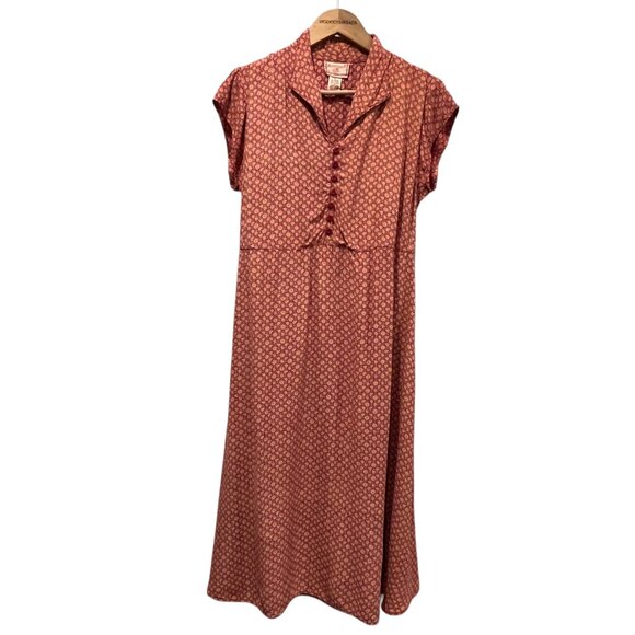 April Cornell Dresses & Skirts - April Cornell Vtg Cap Sleeve Floral Midi Dress, Red Tan, L